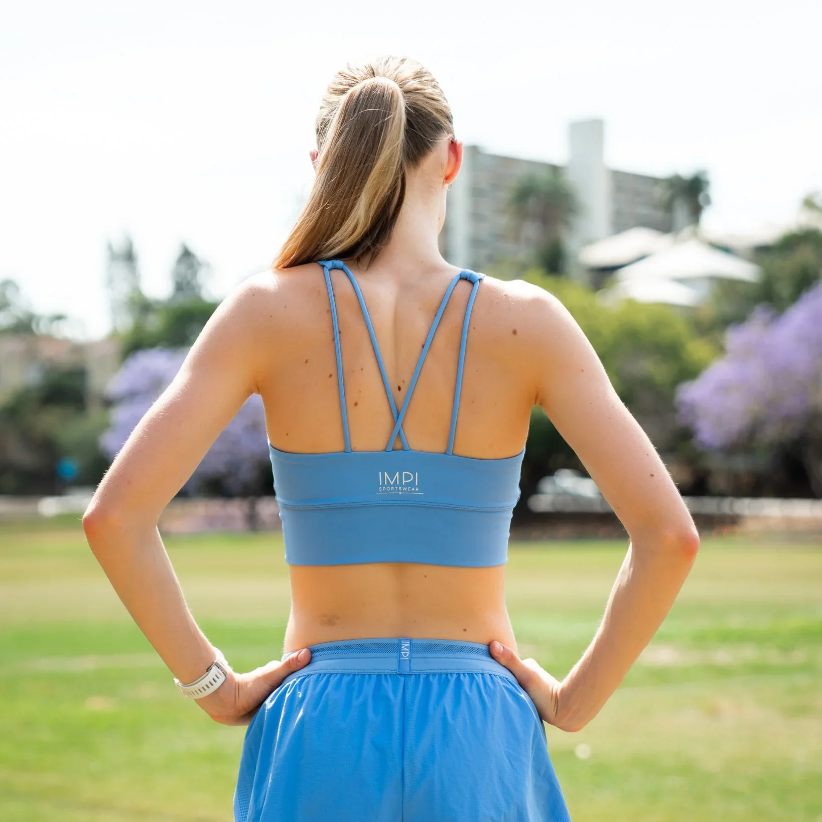 IMPI Longer Strappy Running Crop- Cornflower - Image 6