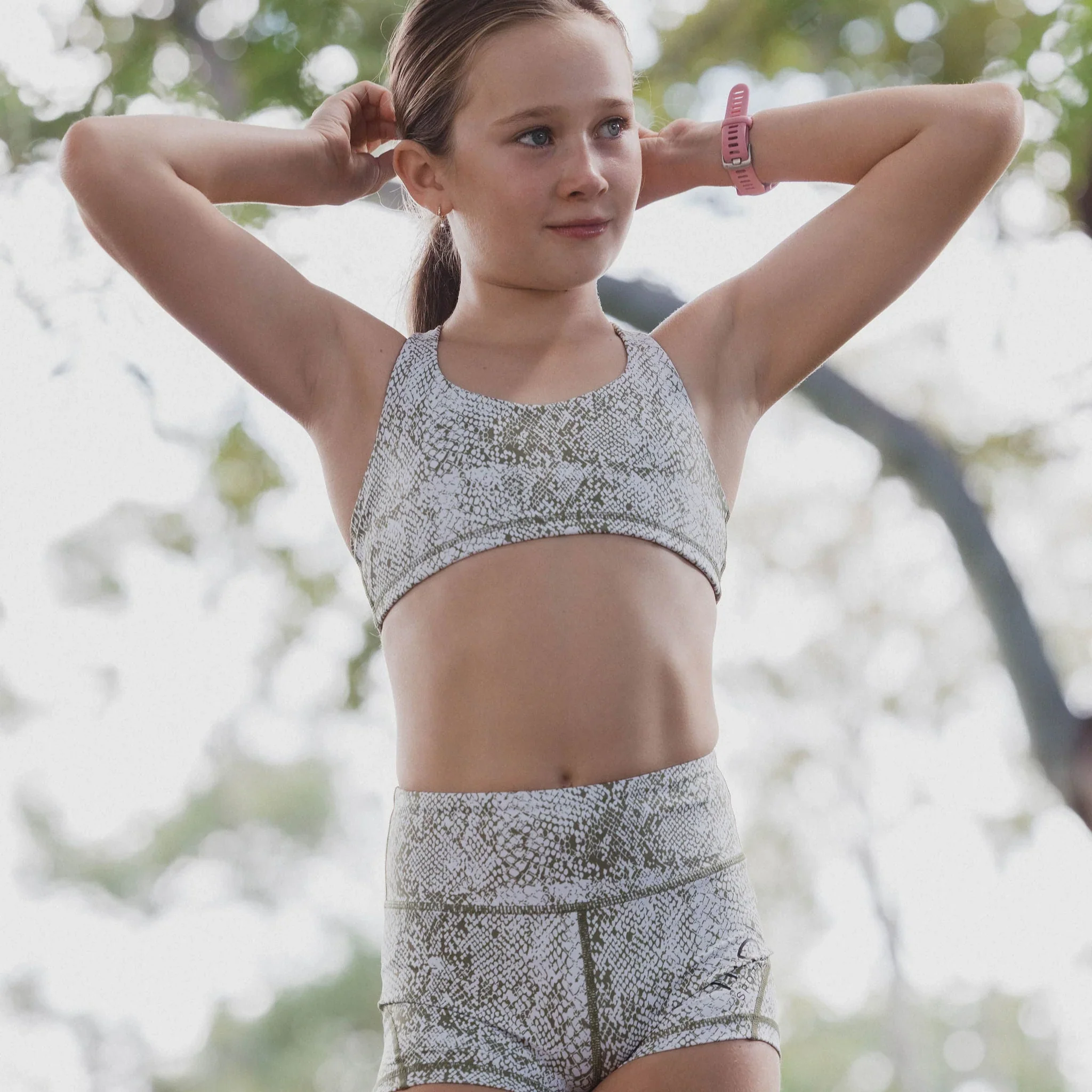 IMPI Strappy Girls Crop Top - Olive Snake - Image 3