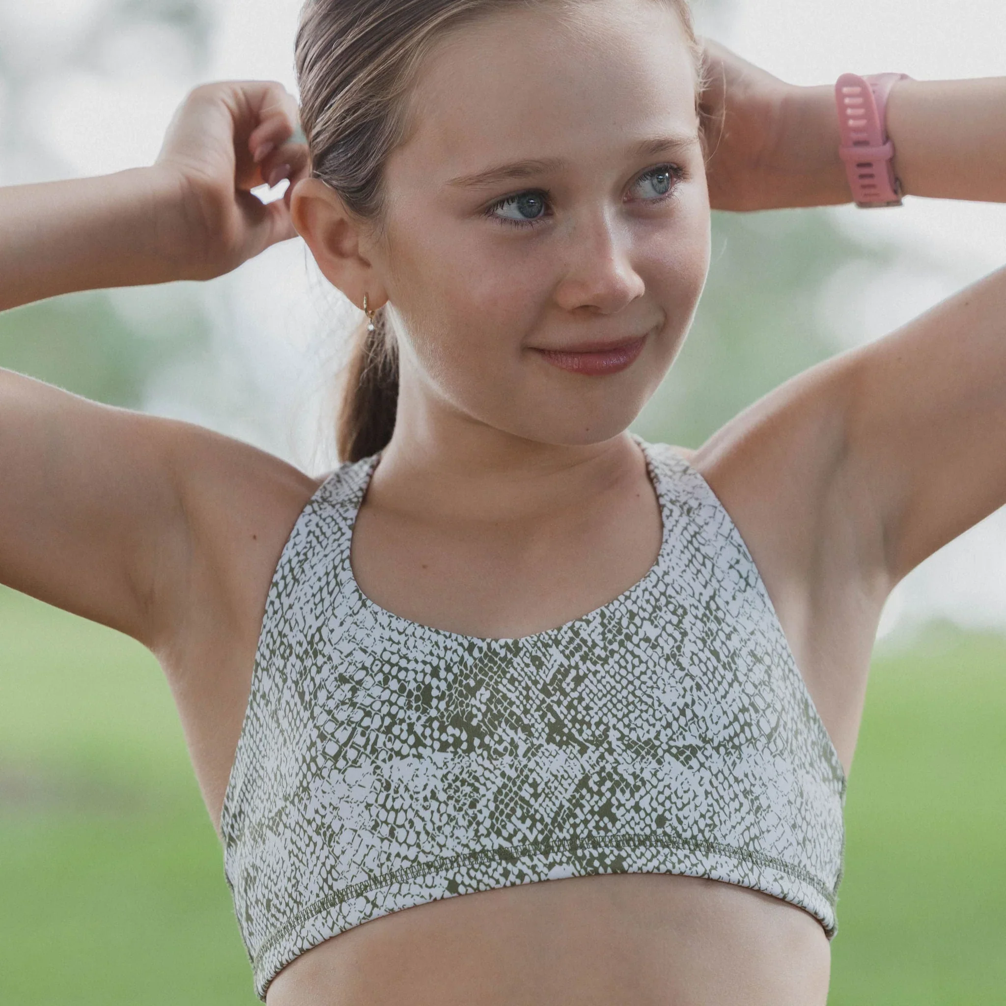 IMPI Strappy Girls Crop Top - Olive Snake - Image 5