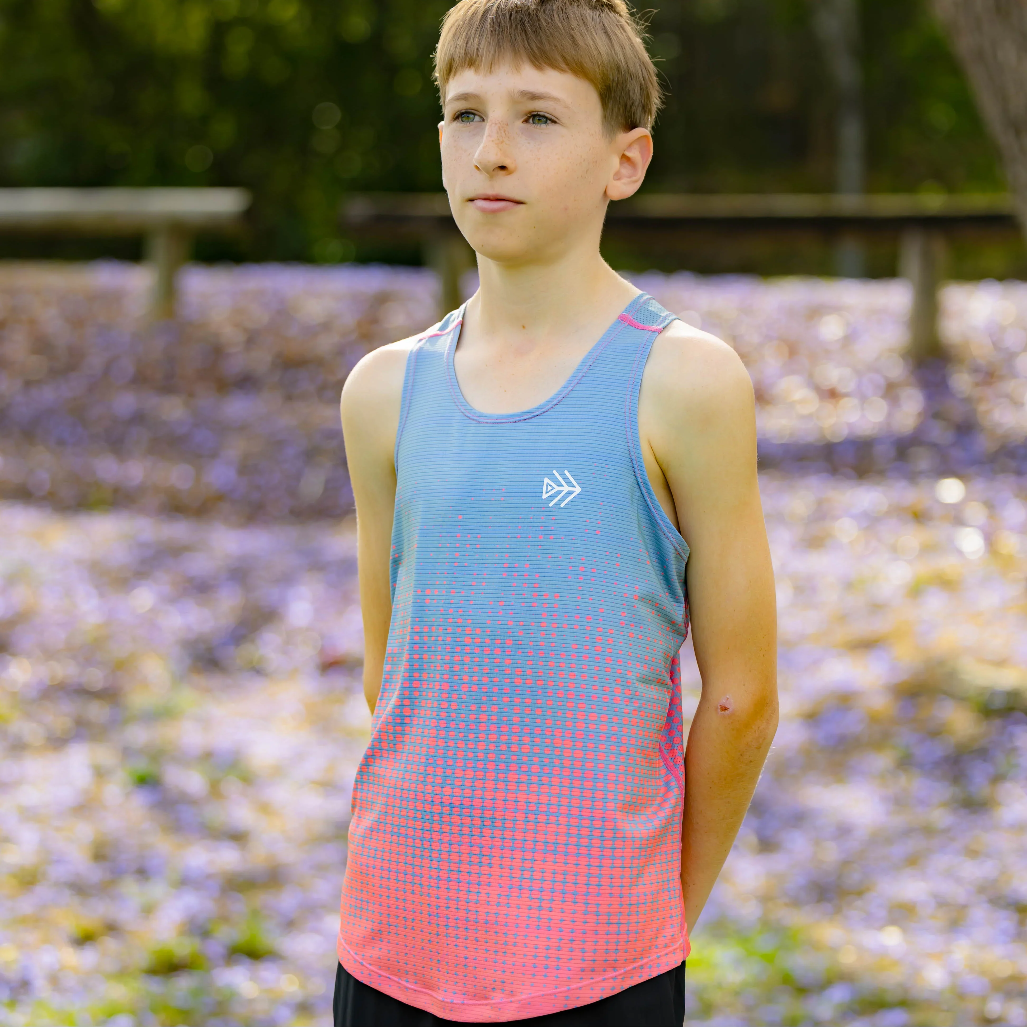 IMPI Boys Race Back Singlet -Grey/Neon Coral - Image 5