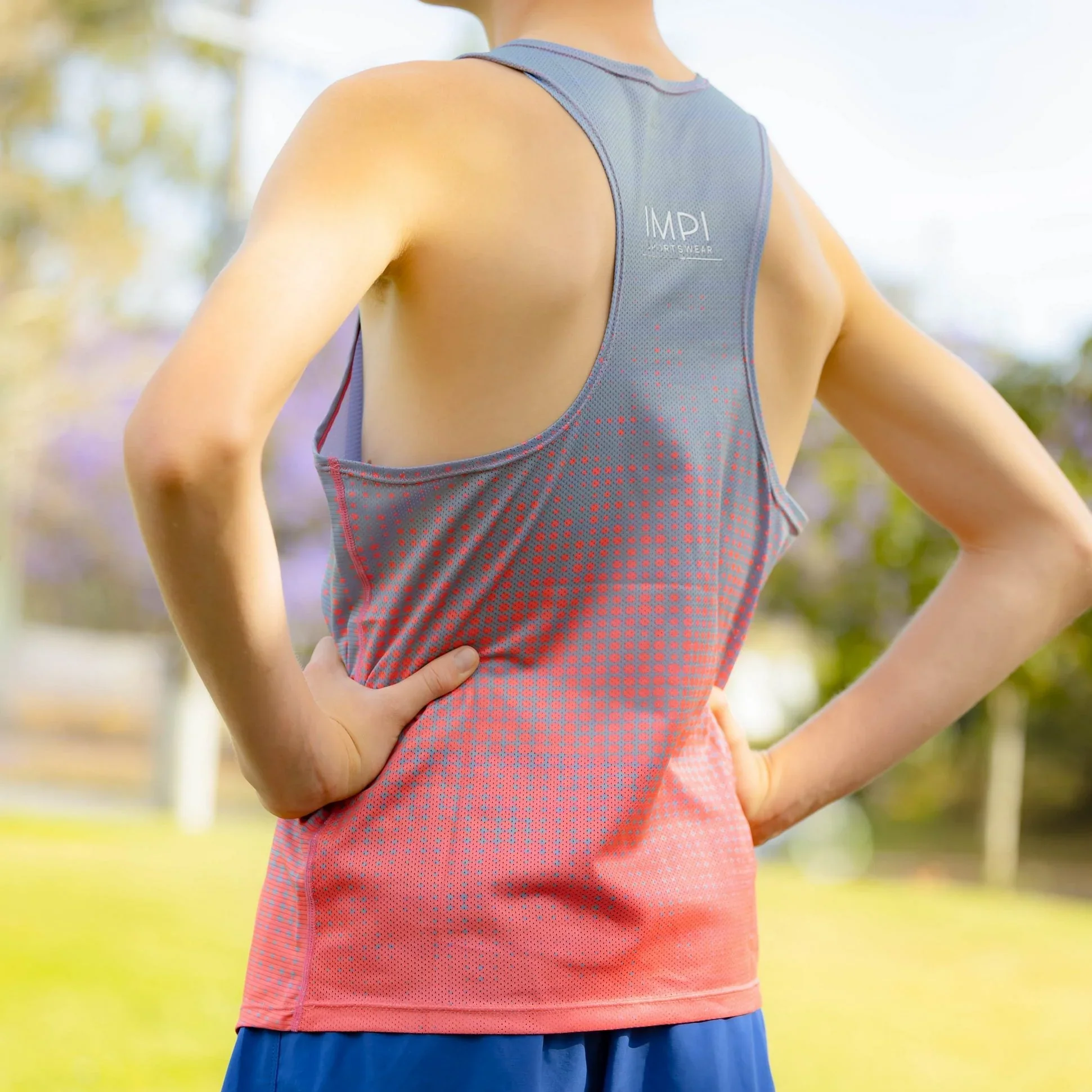 IMPI Boys Race Back Singlet -Grey/Neon Coral - Image 8