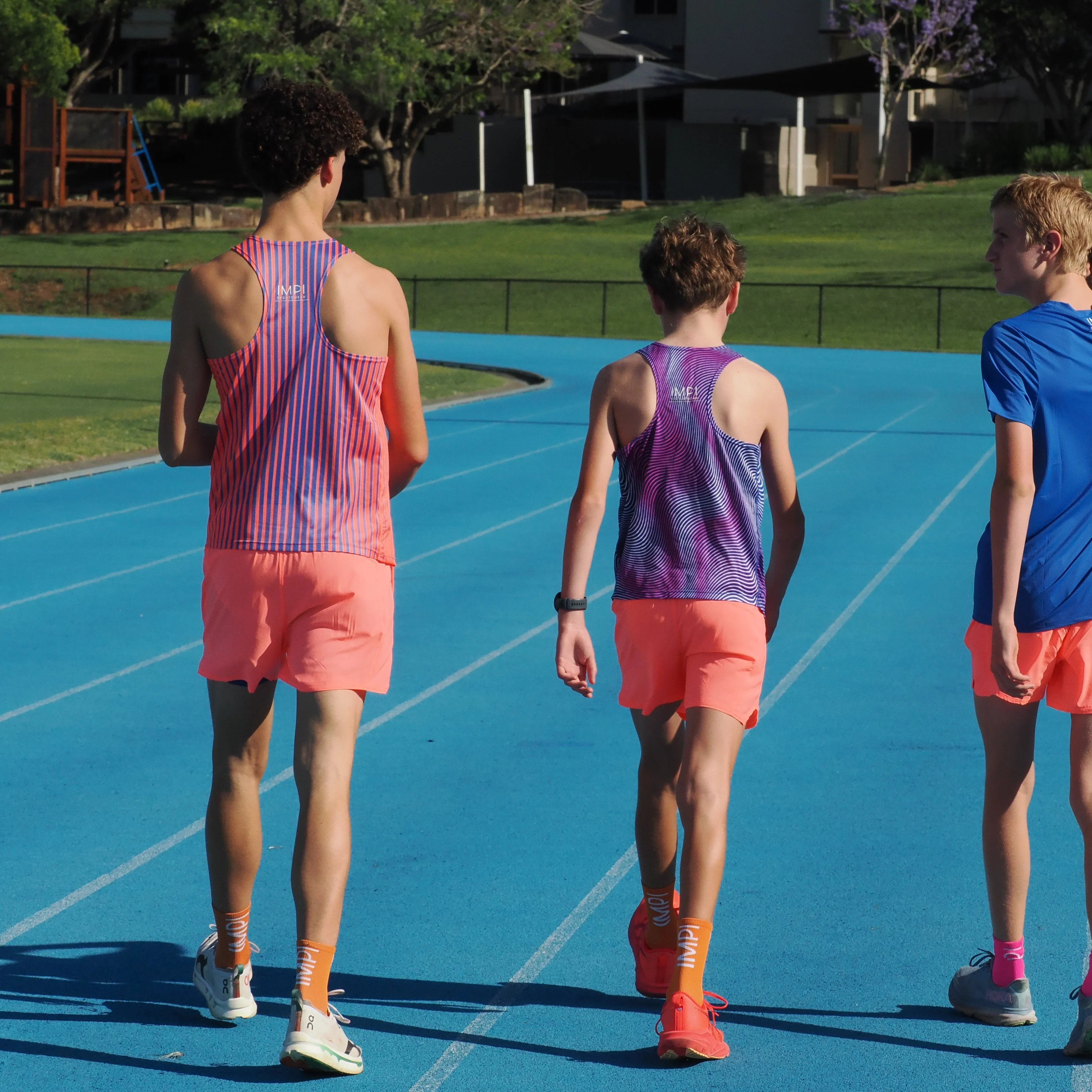 IMPI Boys Race Back Singlet - Neon Coral/Cobalt - Image 6