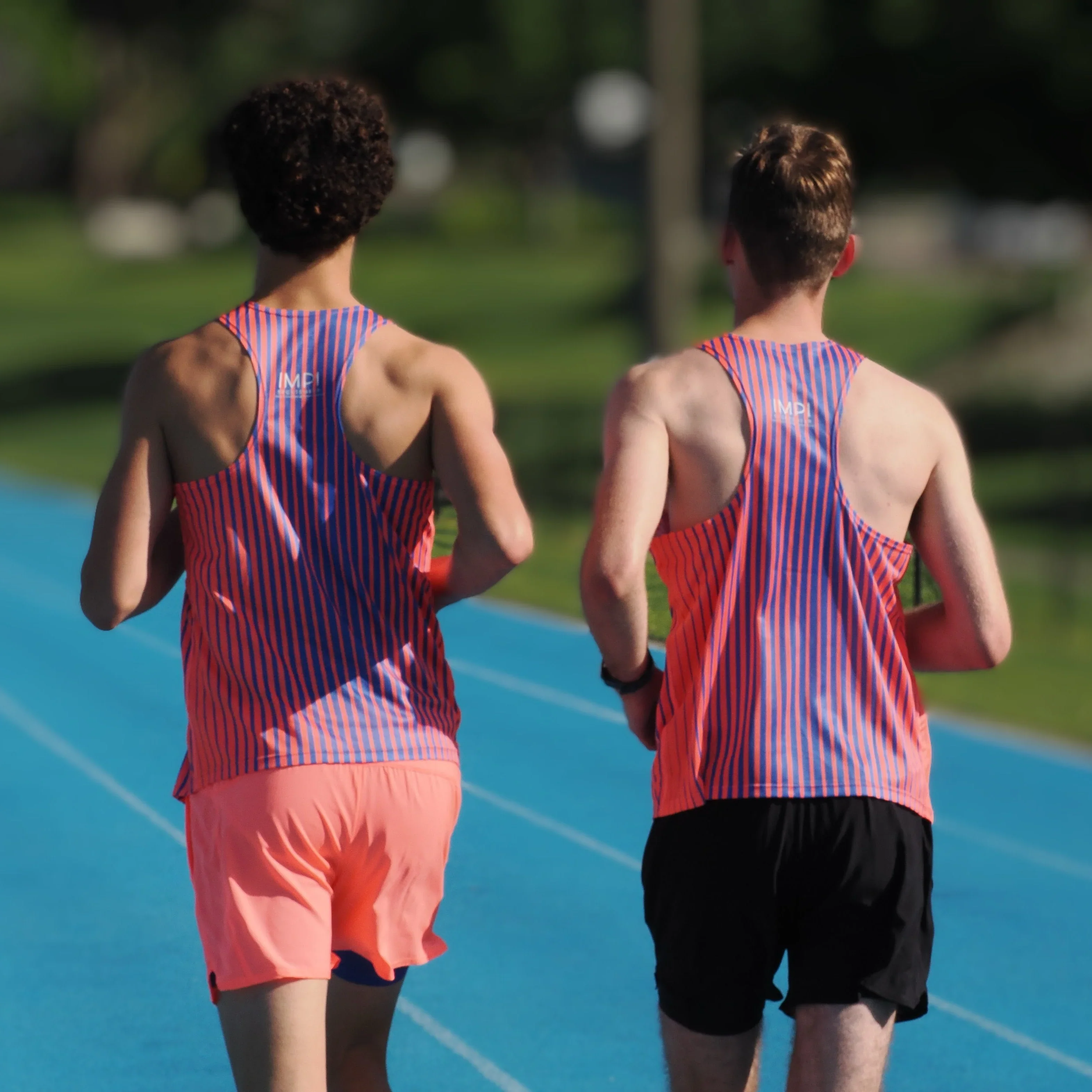 IMPI Boys Race Back Singlet - Neon Coral/Cobalt - Image 7