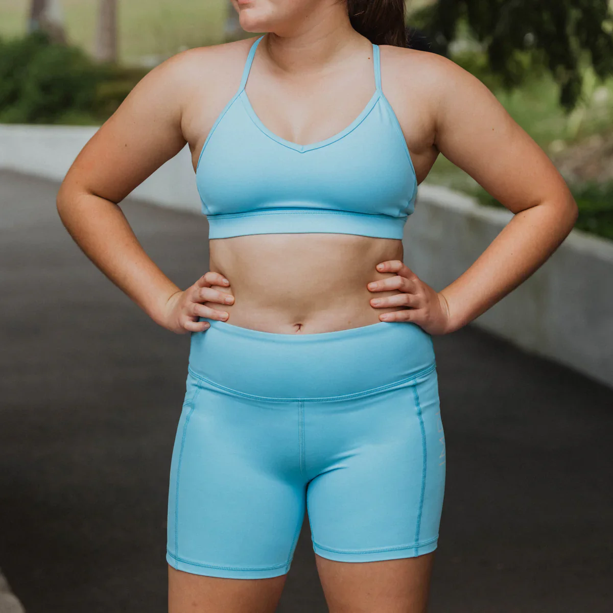 IMPI High Waist 4" Bike Shorts - Sky Blue - Image 3