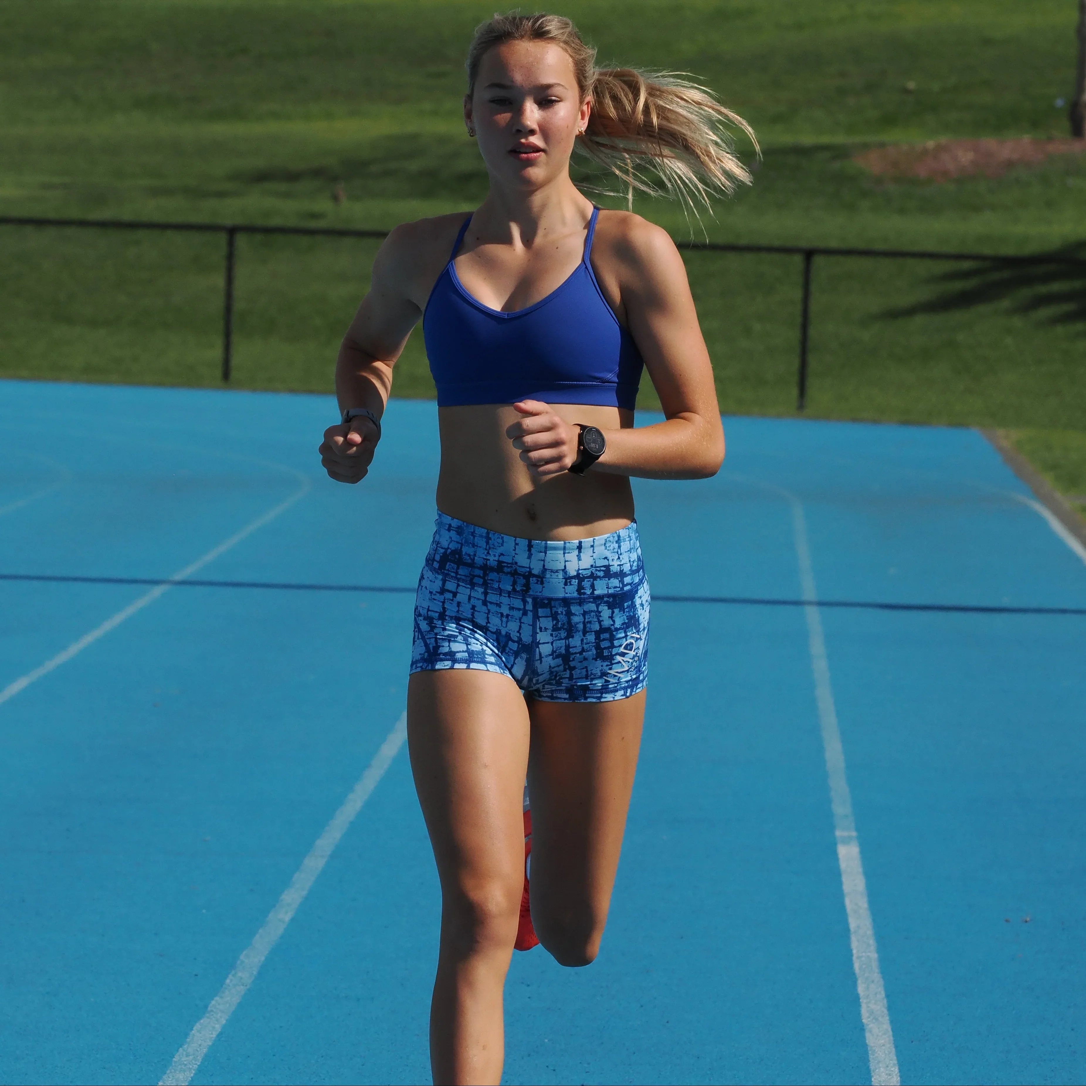 IMPI High Waist Bike Shorts - Blue Squares - Image 3