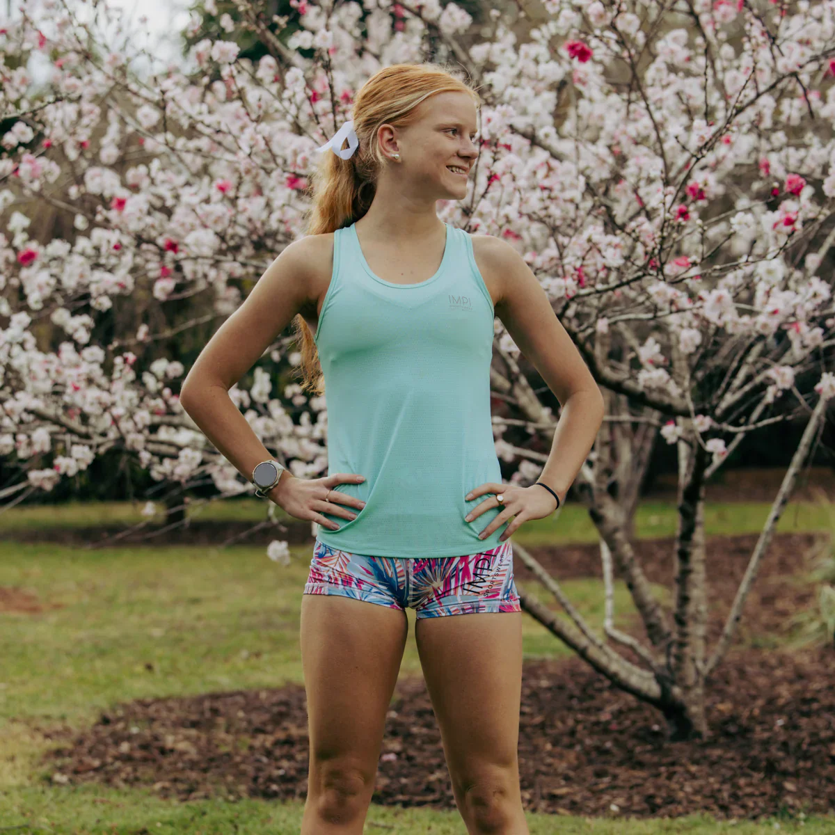 IMPI High Waist Bike Shorts - Coral Jungle - Image 5