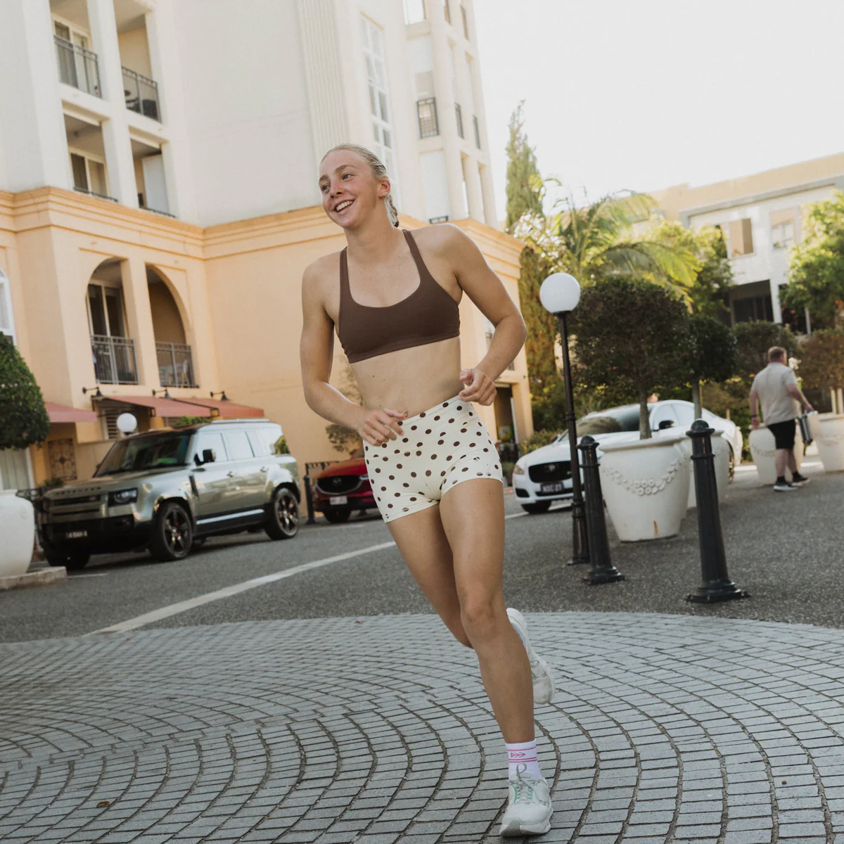 IMPI High Waist Bike Shorts - Cream & Chocolate Polka Dot - Image 11
