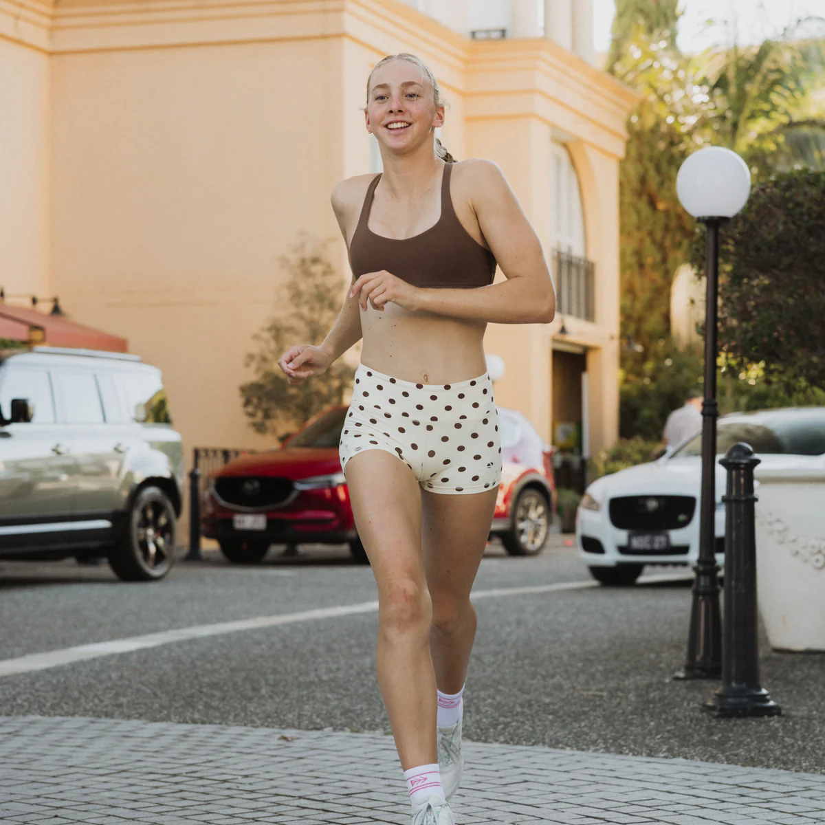 IMPI High Waist Bike Shorts - Cream & Chocolate Polka Dot - Image 12