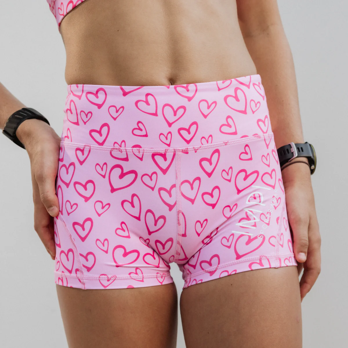 IMPI High Waist Bike Shorts - Pink Hearts - Image 4