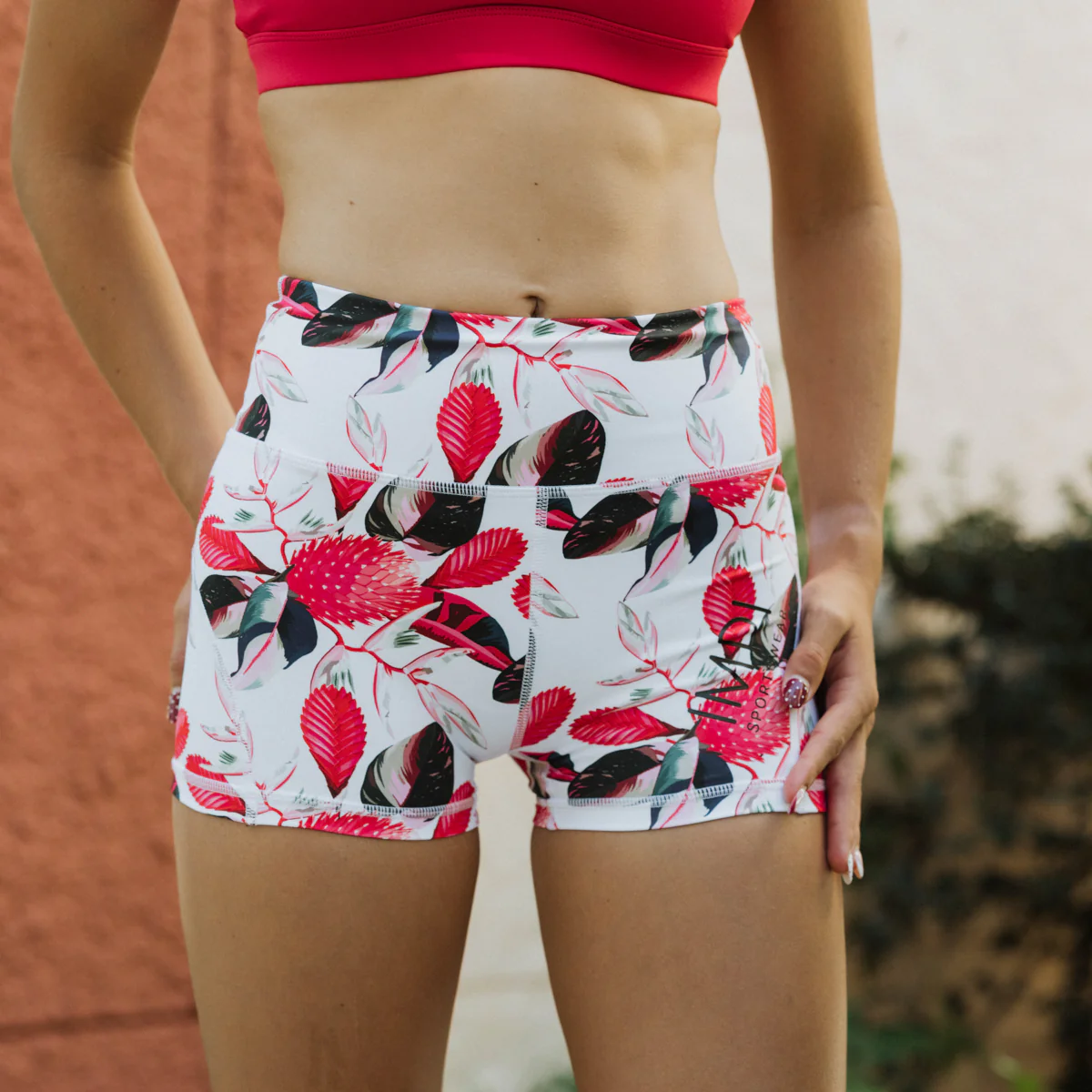 IMPI High Waist Bike Shorts - Watermelon Protea - Image 3