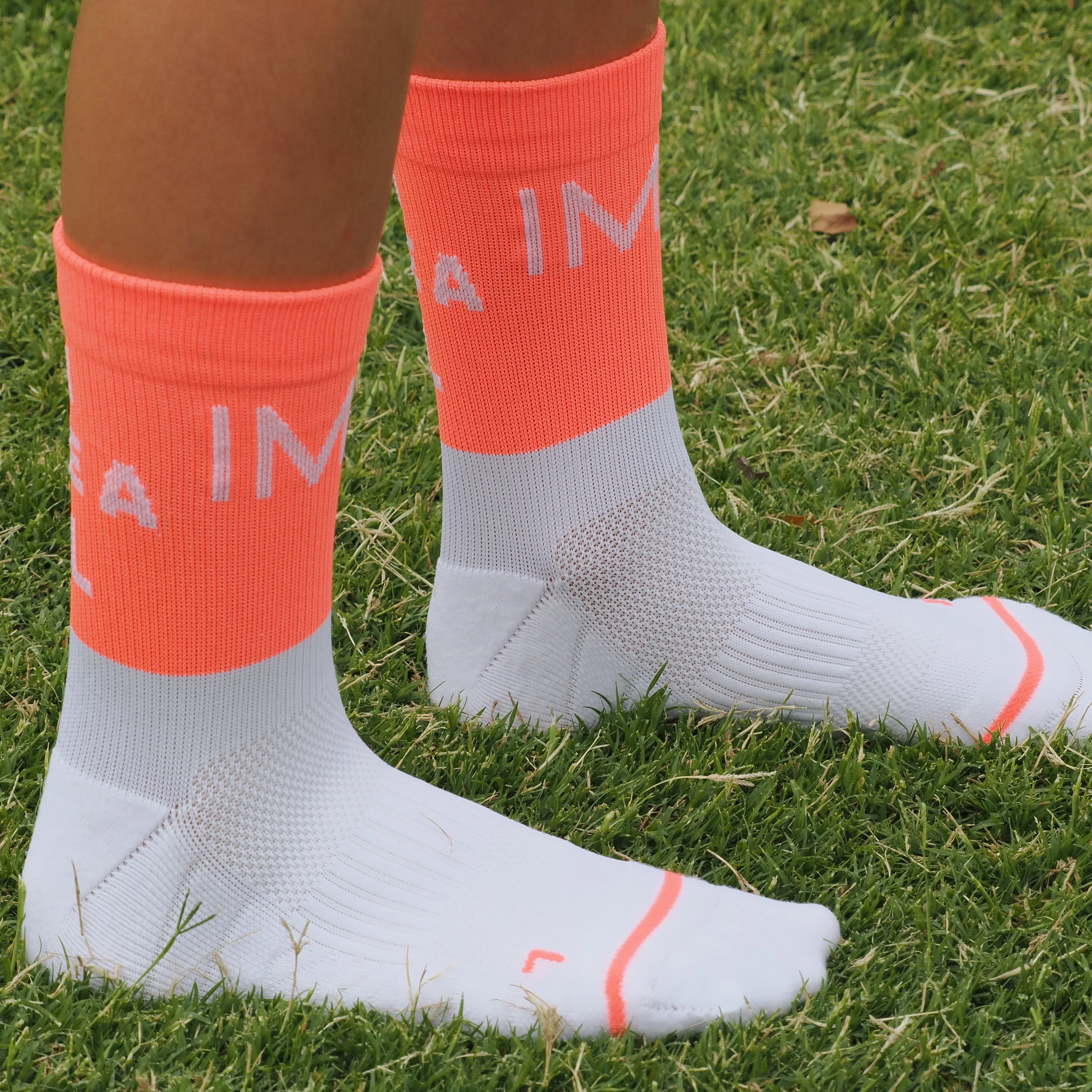 IMPI Longer Socks - Neon Coral Run Like A Girl - Image 4