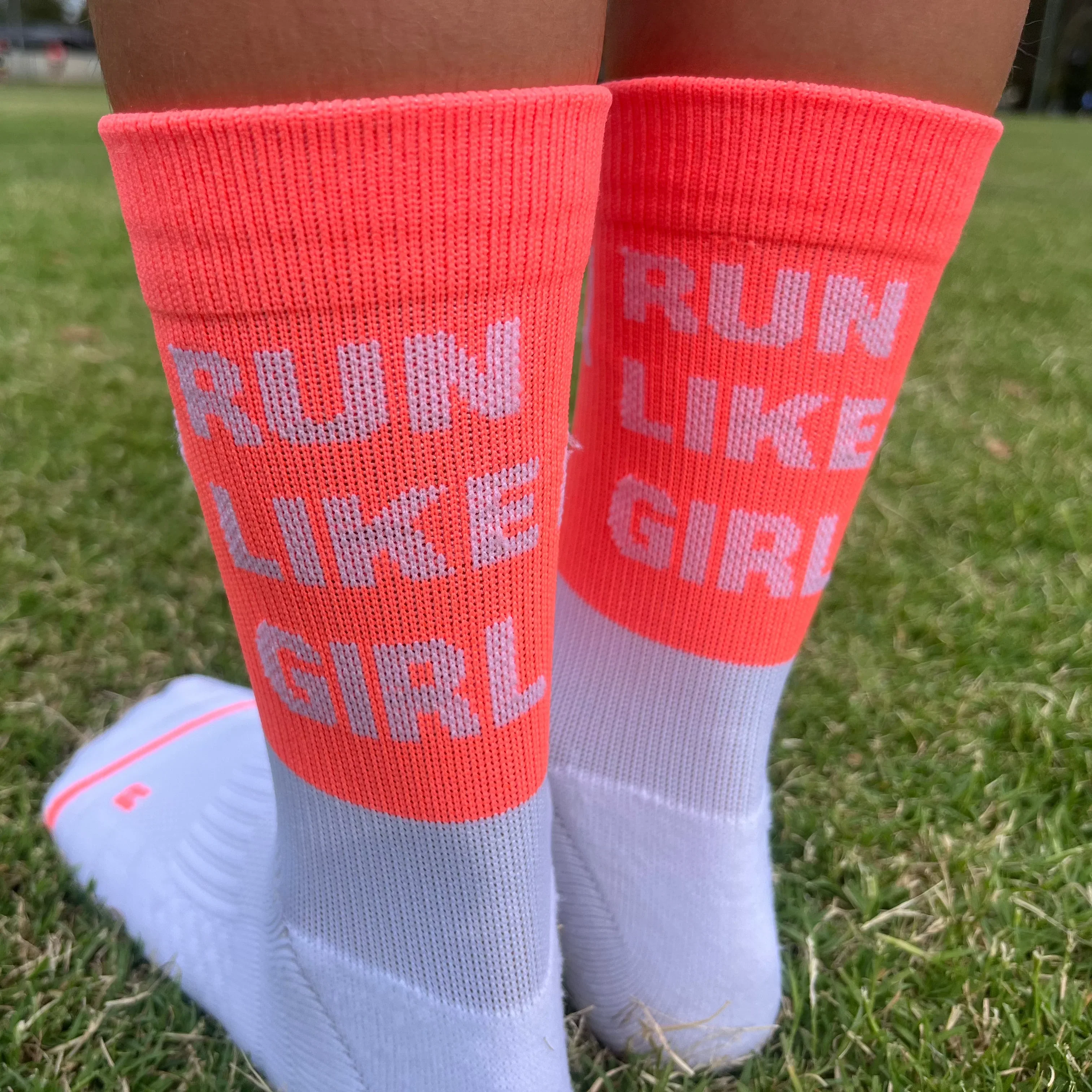 IMPI Longer Socks - Neon Coral Run Like A Girl - Image 8