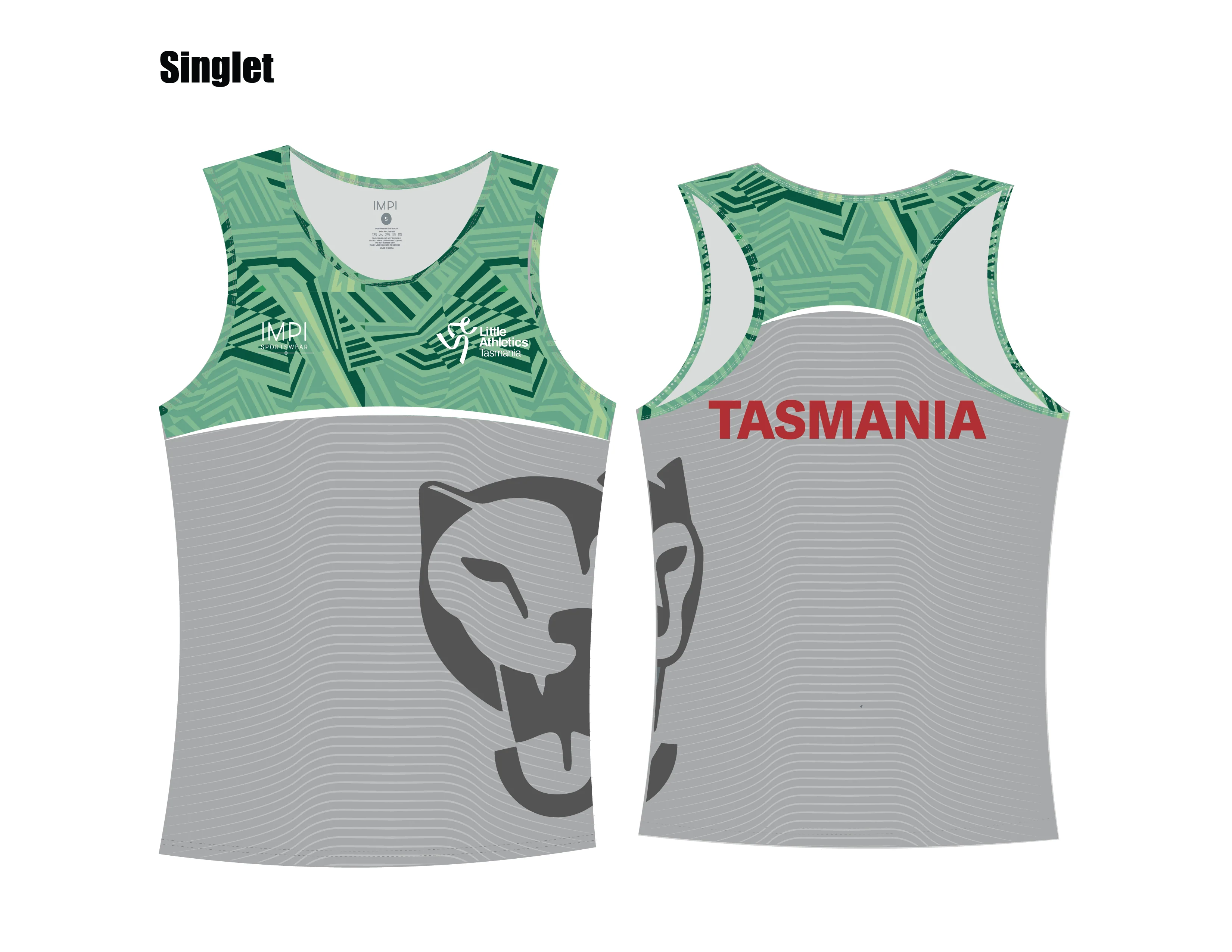 LATAS Mens Grey and Green Singlet
